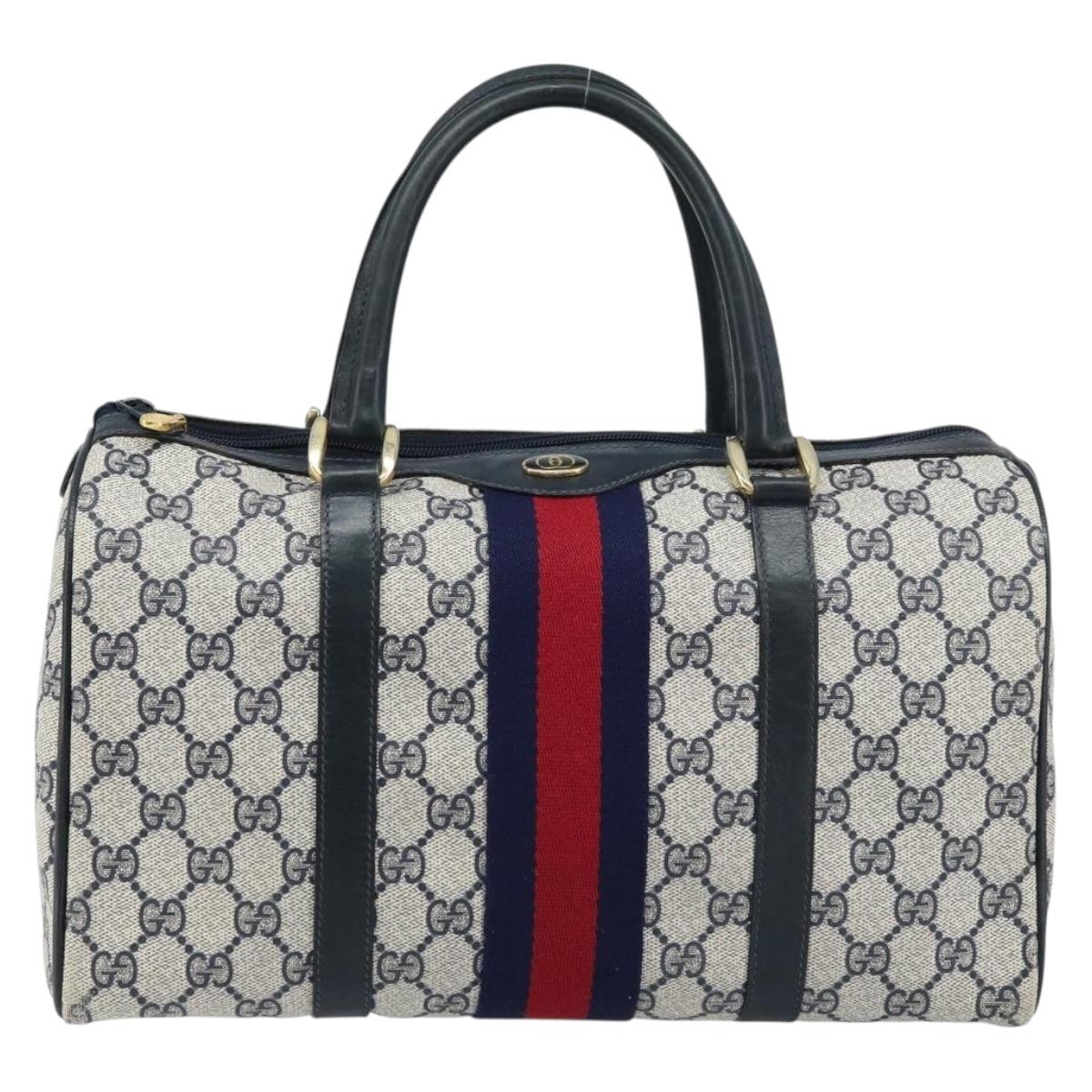 GUCCI GG Supreme Sherry Line Boston Bag PVC Navy Gold 012 3842 33 39 Auth LNZ094