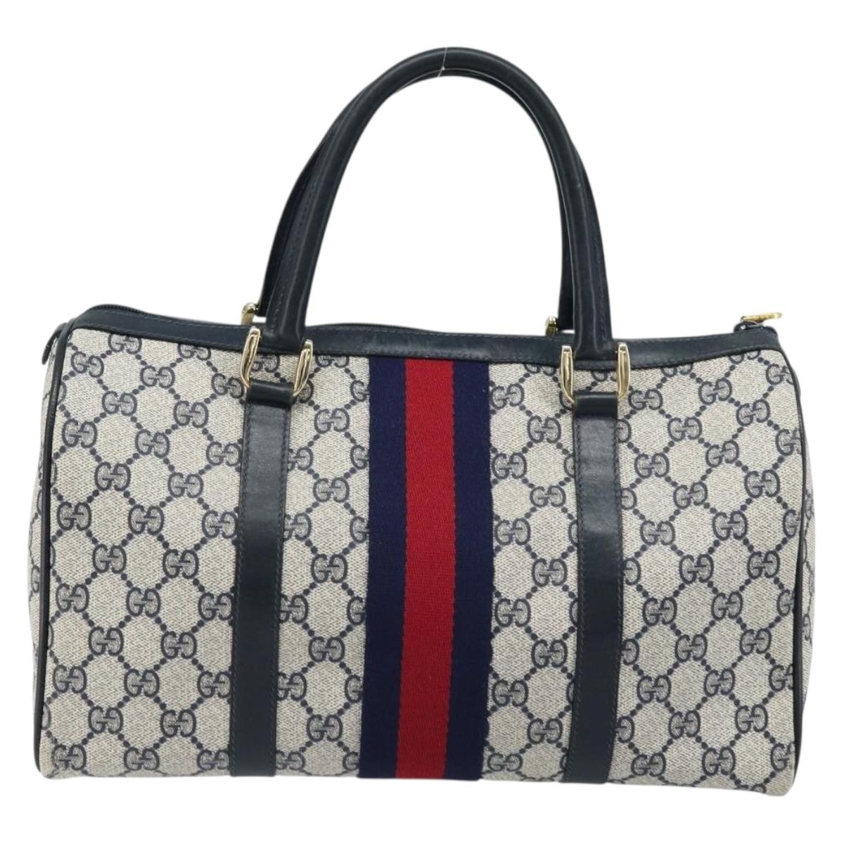 GUCCI GG Supreme Sherry Line Boston Bag PVC Navy Gold 012 3842 33 39 Auth LNZ094