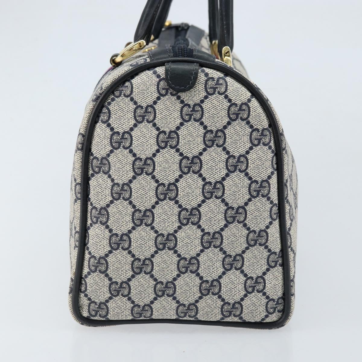 GUCCI GG Supreme Sherry Line Boston Bag PVC Navy Gold 012 3842 33 39 Auth LNZ094