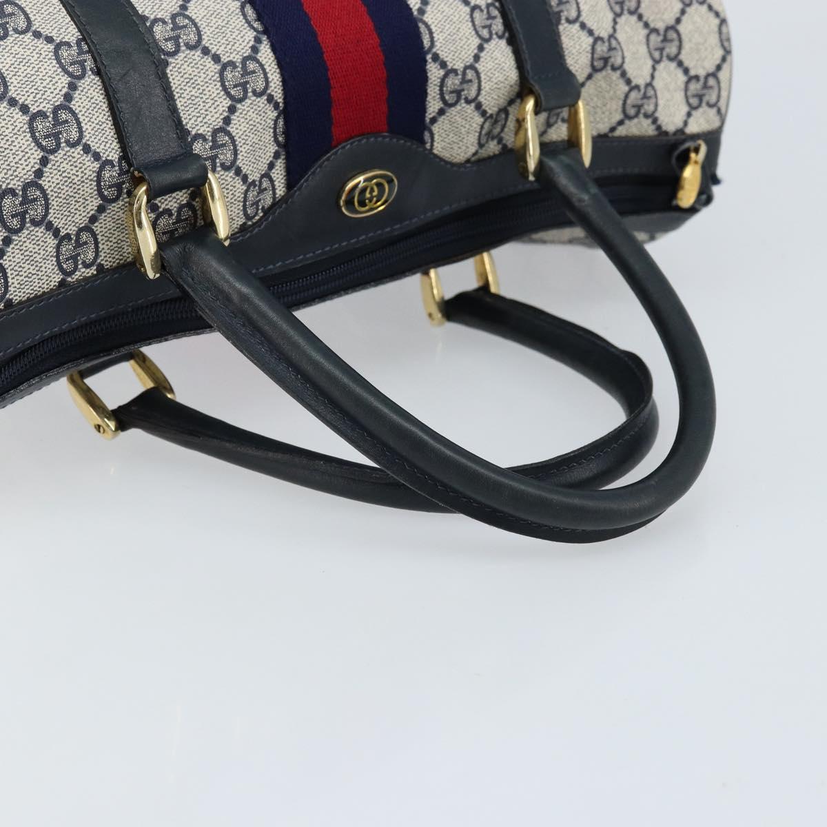 GUCCI GG Supreme Sherry Line Boston Bag PVC Navy Gold 012 3842 33 39 Auth LNZ094