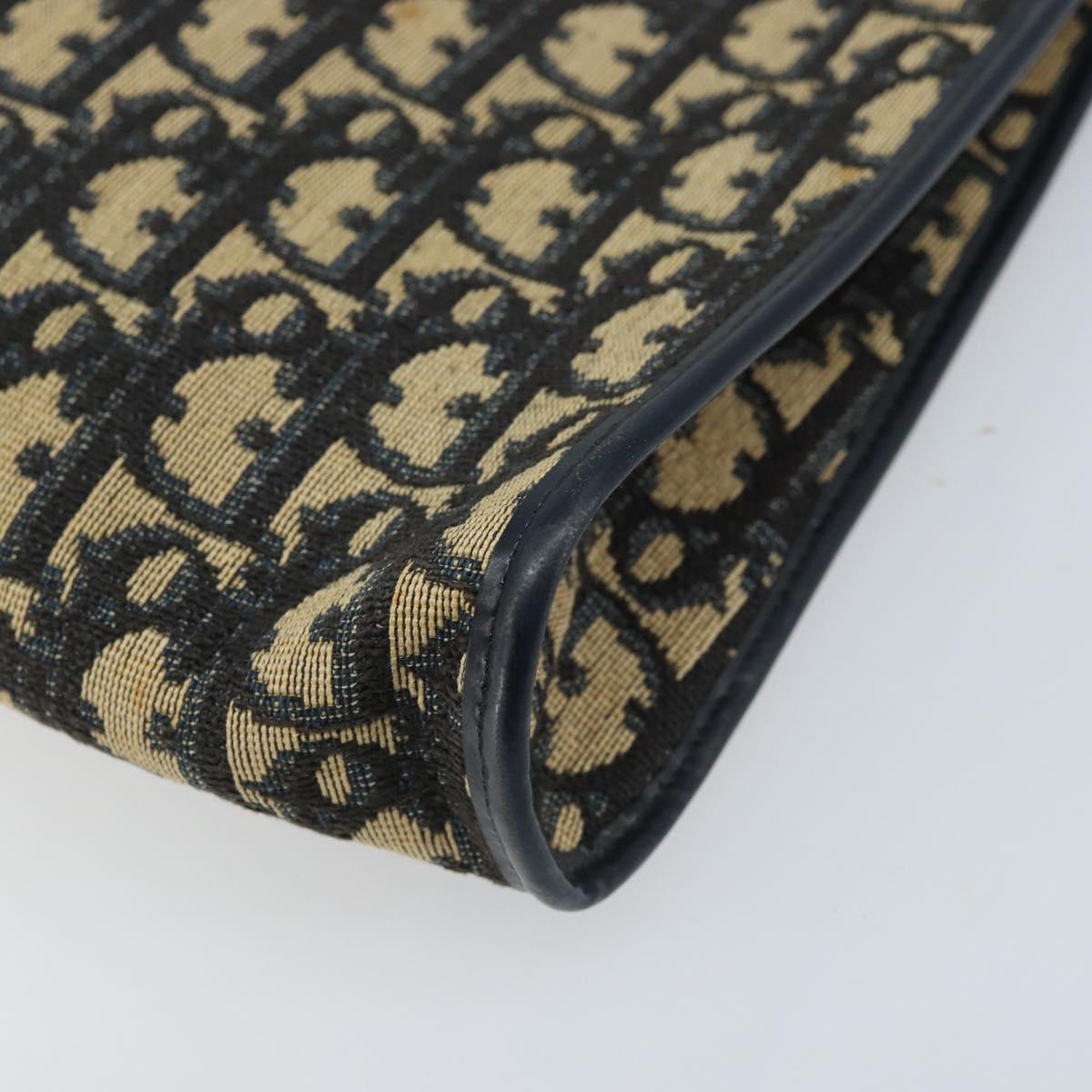 Christian Dior Trotter Canvas Shoulder Bag Navy Gold Auth LNZ096