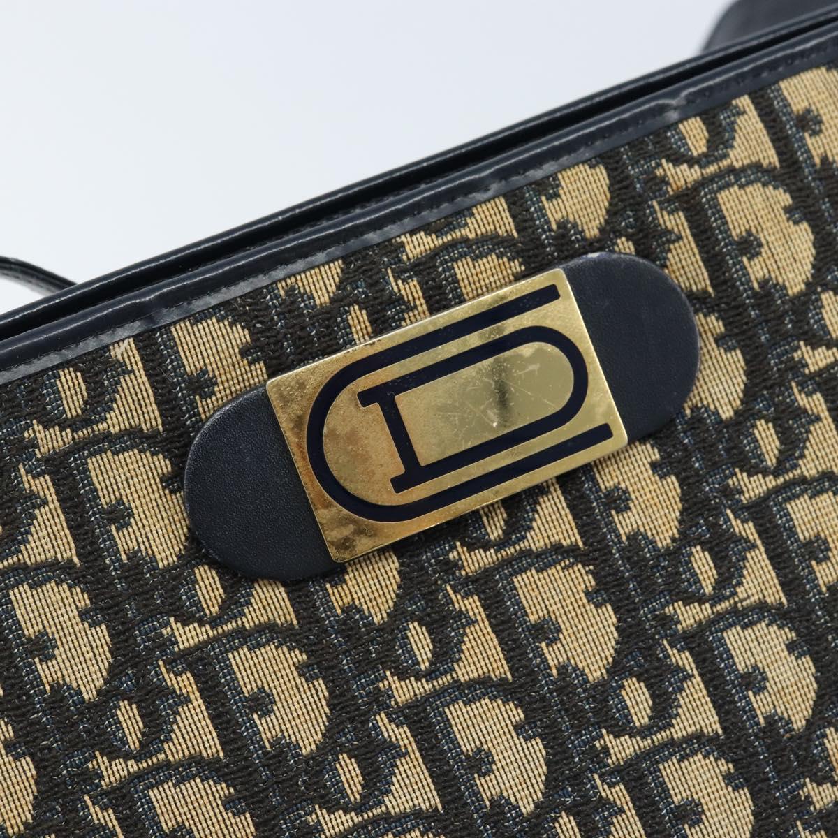 Christian Dior Trotter Canvas Shoulder Bag Navy Gold Auth LNZ096