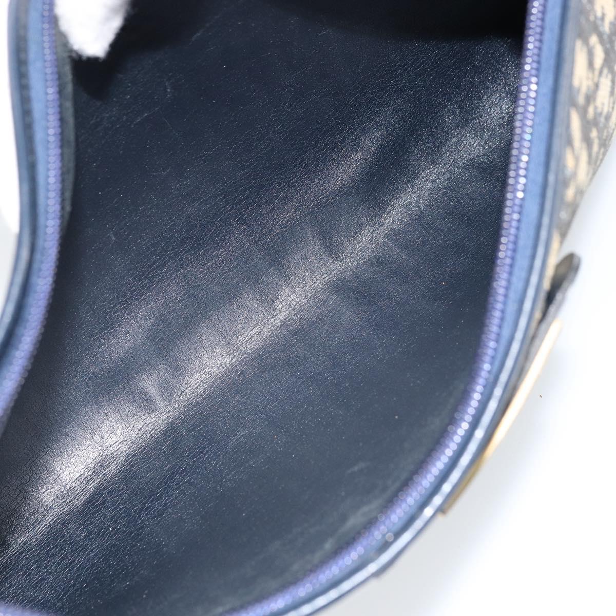 Christian Dior Trotter Canvas Shoulder Bag Navy Gold Auth LNZ096