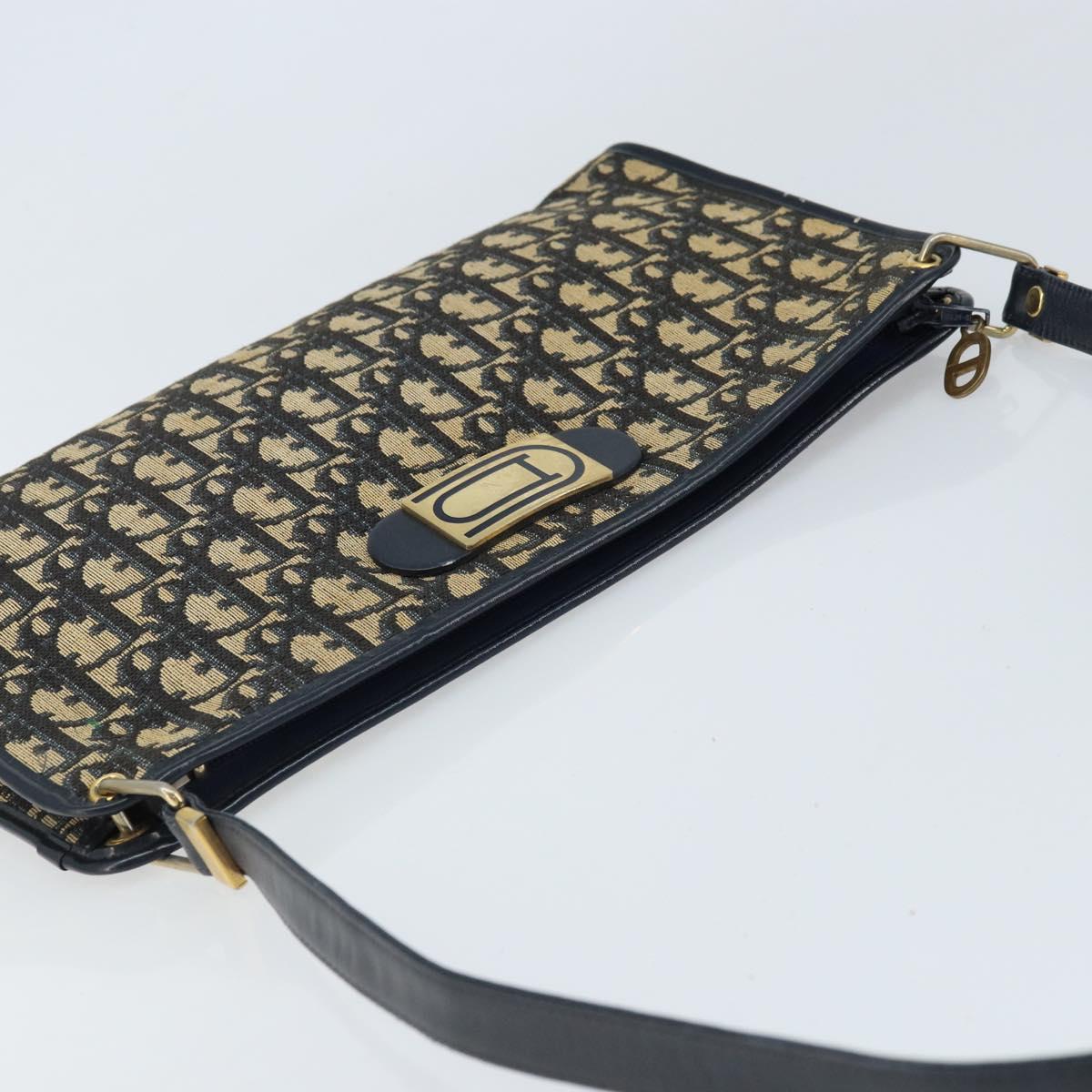 Christian Dior Trotter Canvas Shoulder Bag Navy Gold Auth LNZ096