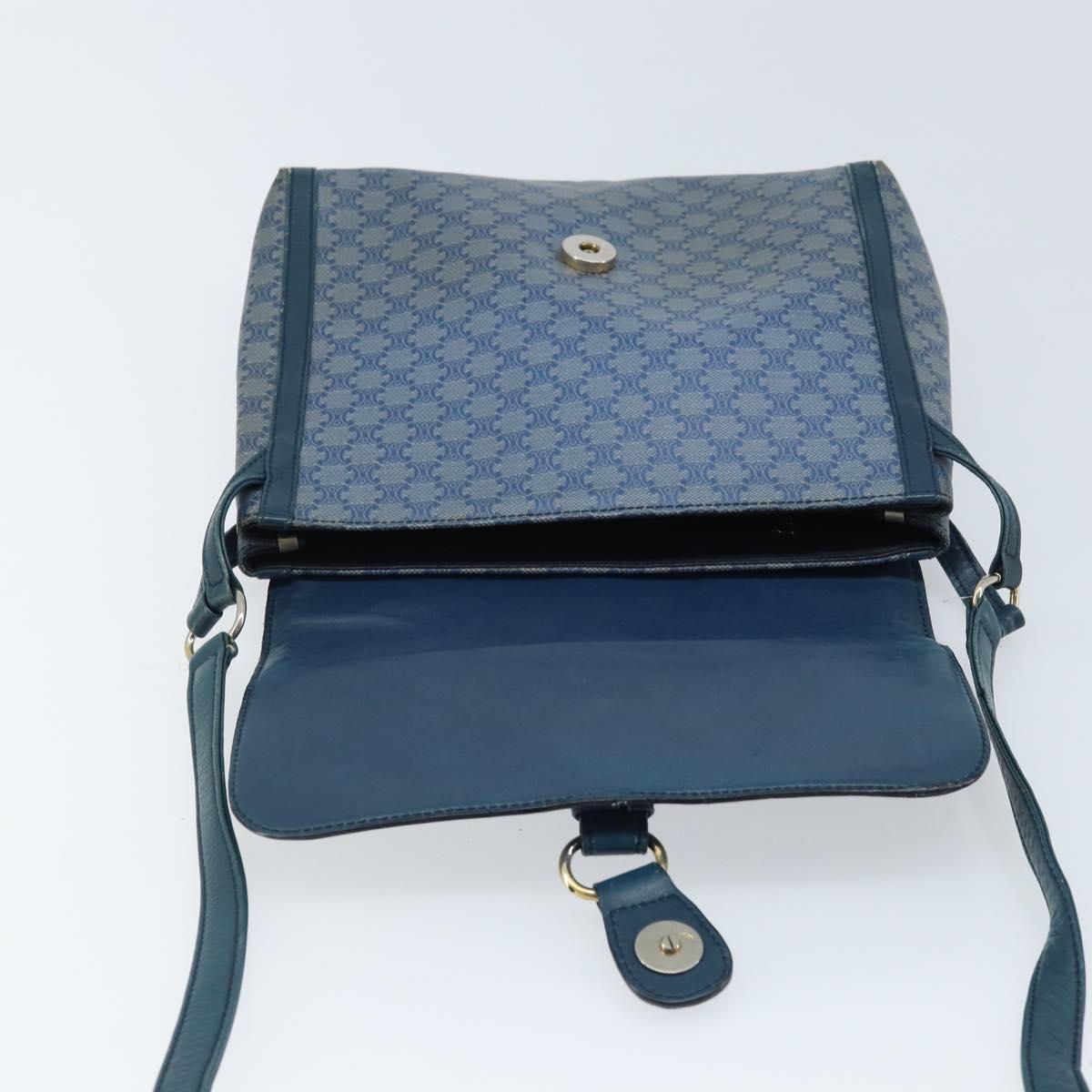 CELINE Macadam Canvas Shoulder Bag PVC Navy Gold Auth LNZ098