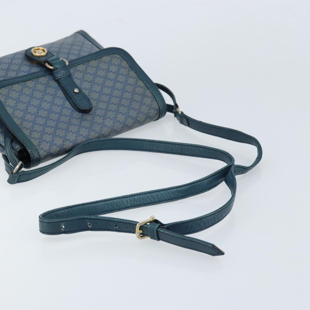 CELINE Macadam Canvas Shoulder Bag PVC Navy Gold Auth LNZ098
