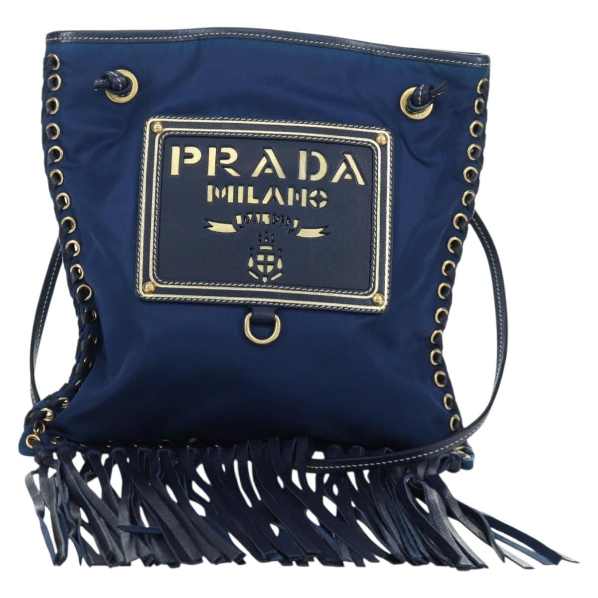 PRADA Shoulder Bag Nylon Navy Gold Auth LNZ1002A