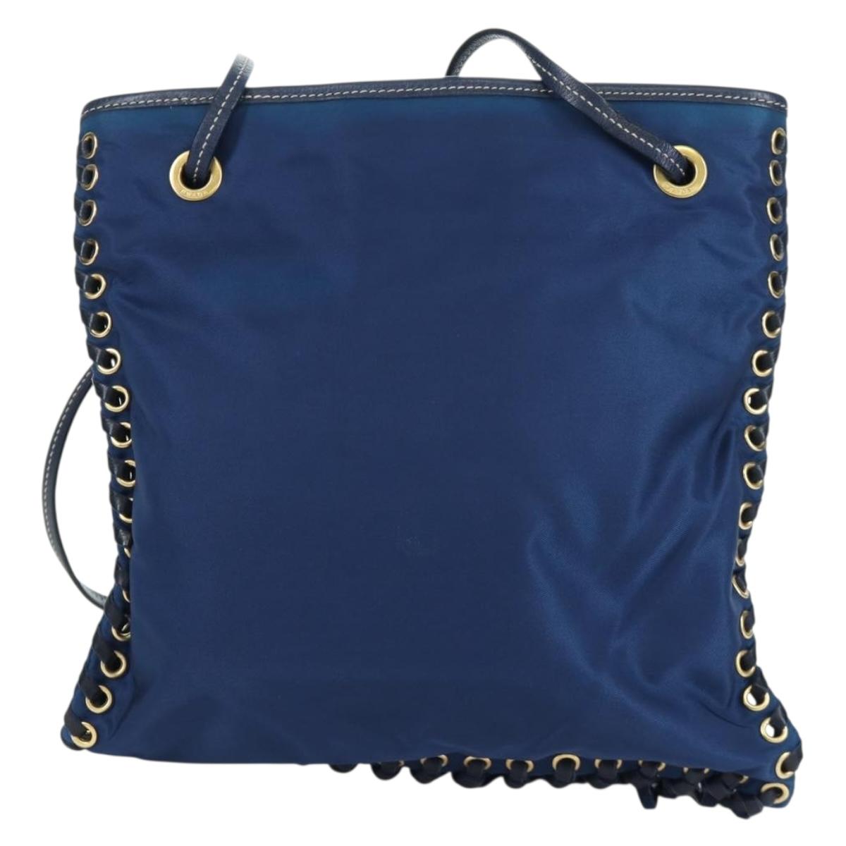 PRADA Shoulder Bag Nylon Navy Gold Auth LNZ1002A