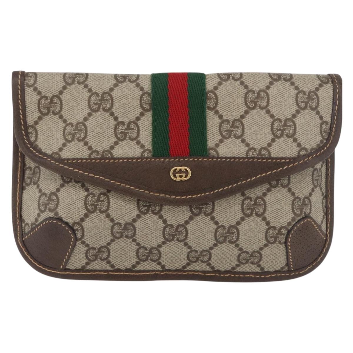 GUCCI GG Supreme Web Sherry Line Pouch PVC Beige Red Green Auth LNZ1003A