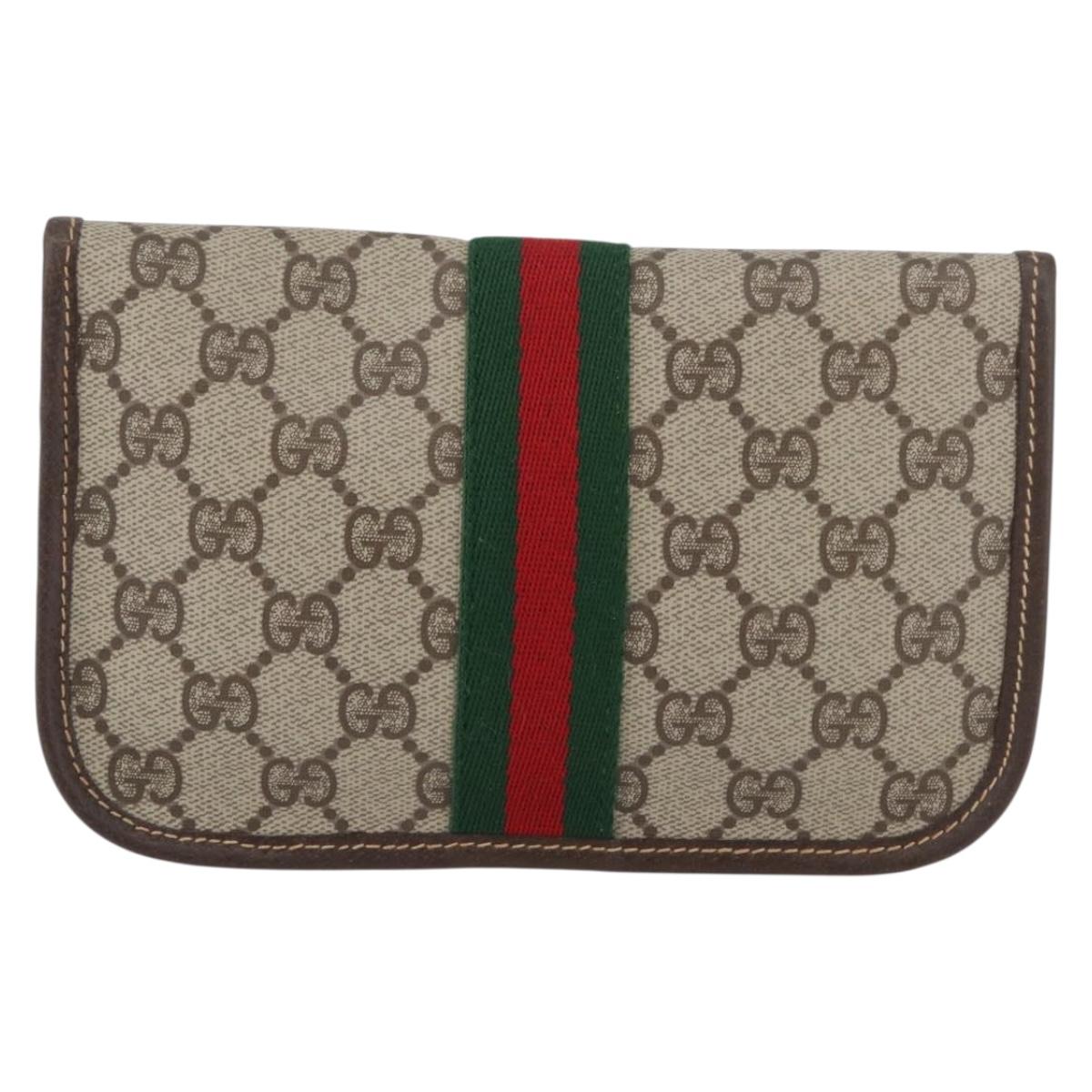 GUCCI GG Supreme Web Sherry Line Pouch PVC Beige Red Green Auth LNZ1003A