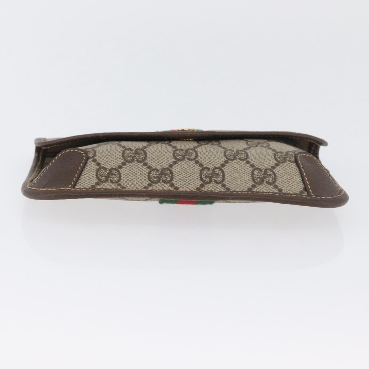GUCCI GG Supreme Web Sherry Line Pouch PVC Beige Red Green Auth LNZ1003A
