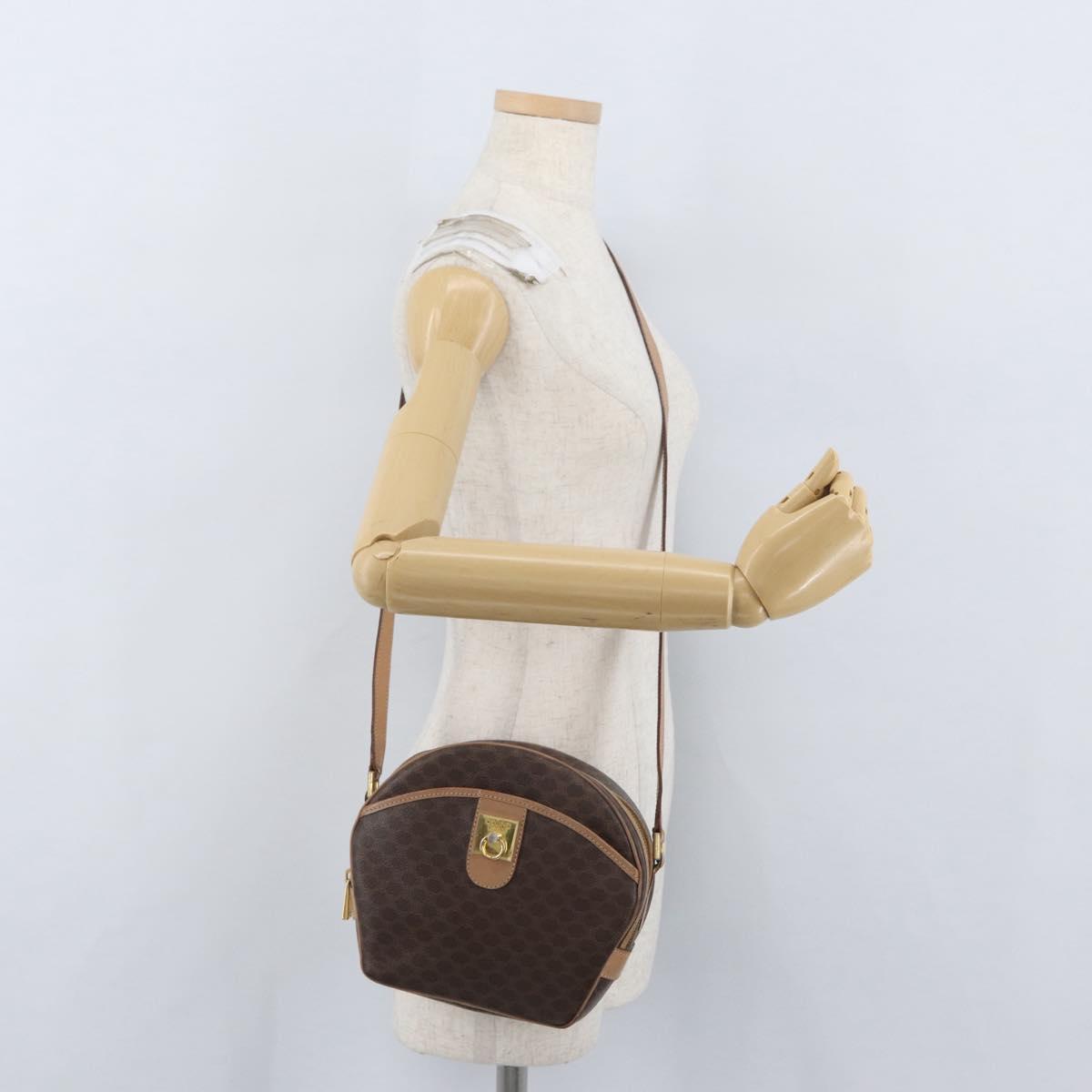 CELINE Macadam Canvas Shoulder Bag PVC Leather Brown Gold Auth BSZ634