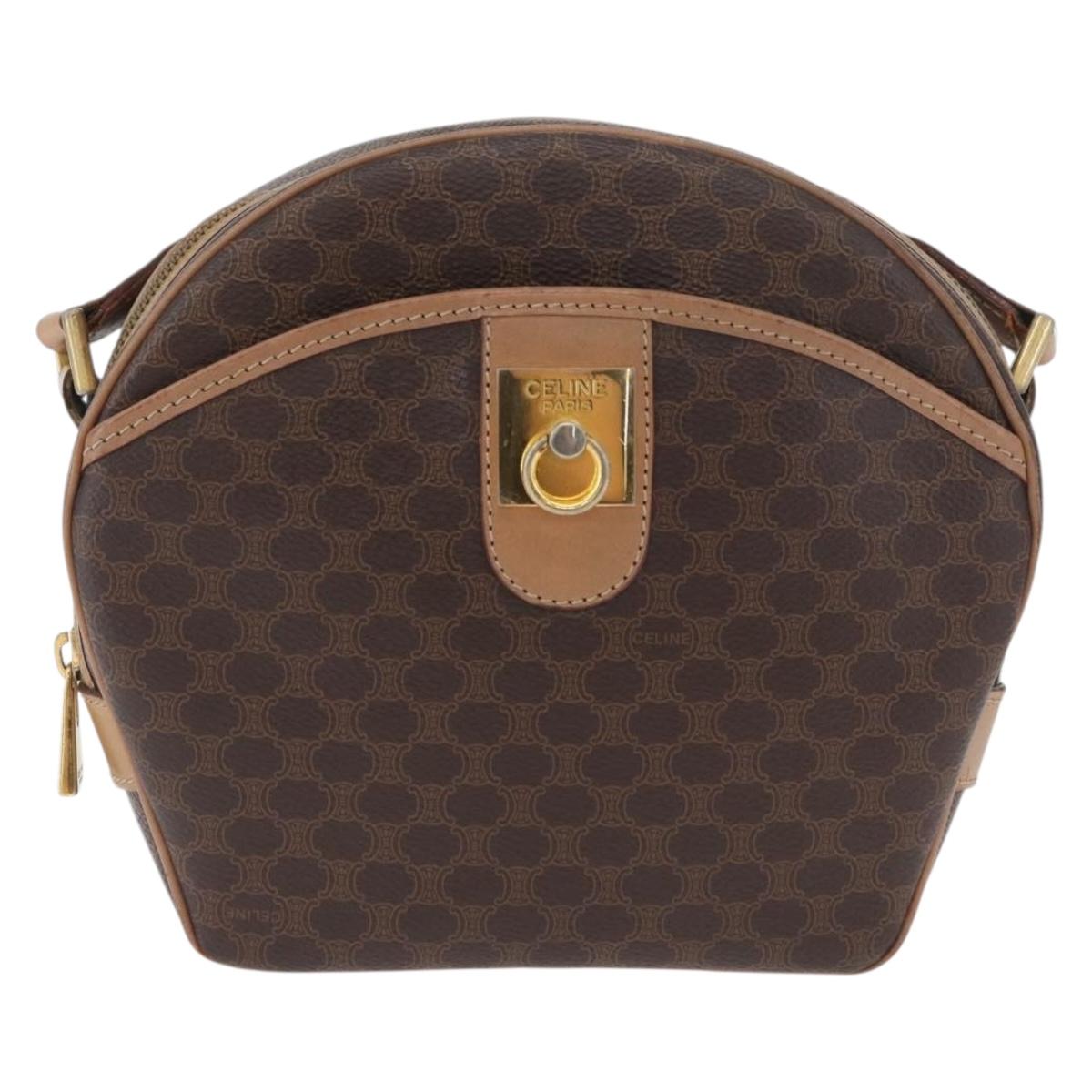 CELINE Macadam Canvas Shoulder Bag PVC Leather Brown Gold Auth BSZ634
