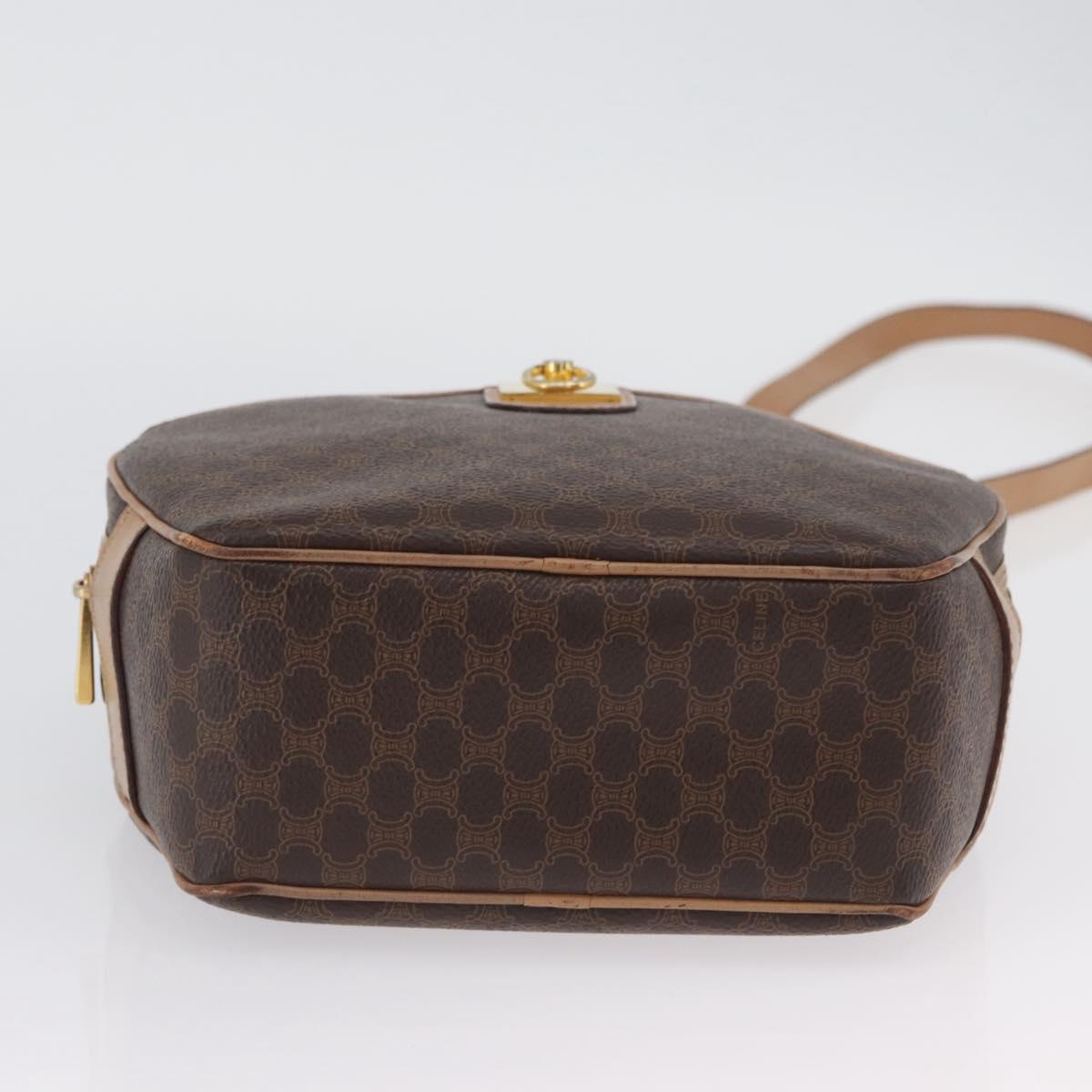 CELINE Macadam Canvas Shoulder Bag PVC Leather Brown Gold Auth BSZ634
