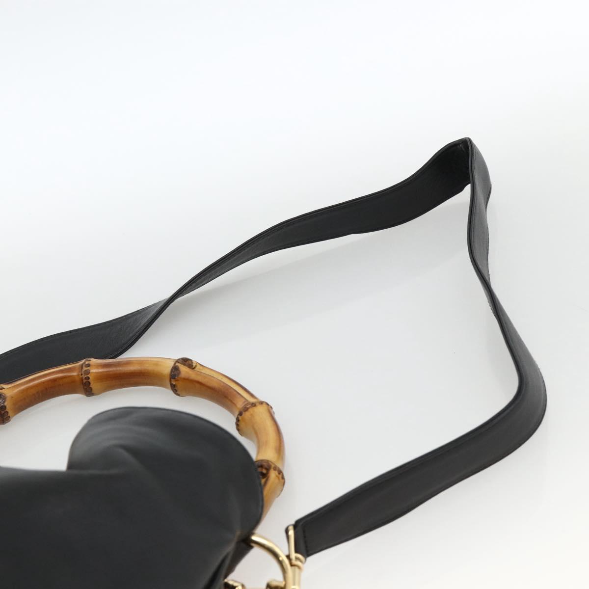 GUCCI Bamboo Shoulder Bag Leather 2way Black Gold 001 1577 Auth BSZ637