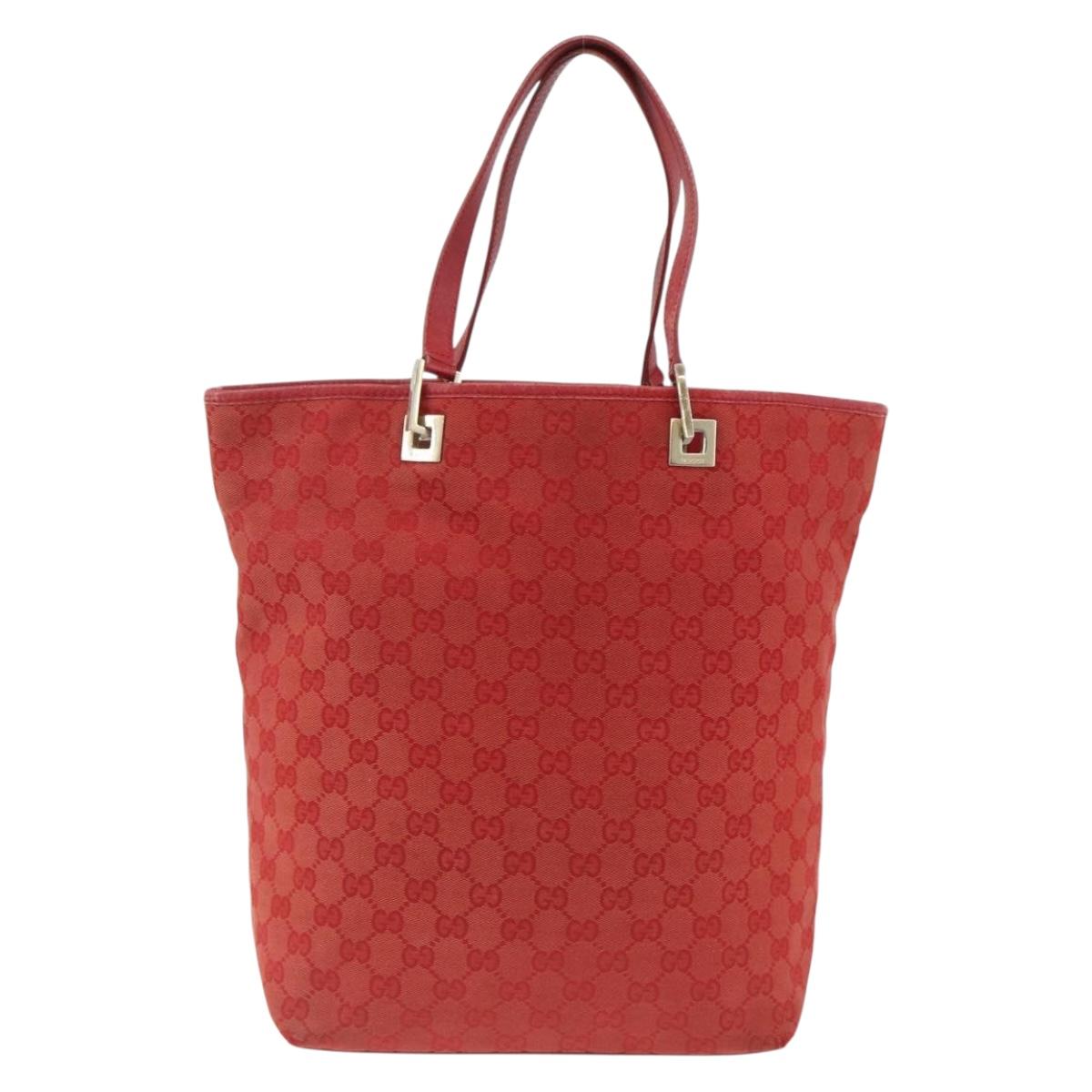 GUCCI GG Canvas Tote Bag Red Gold 002 1098 3444 Auth BSZ638