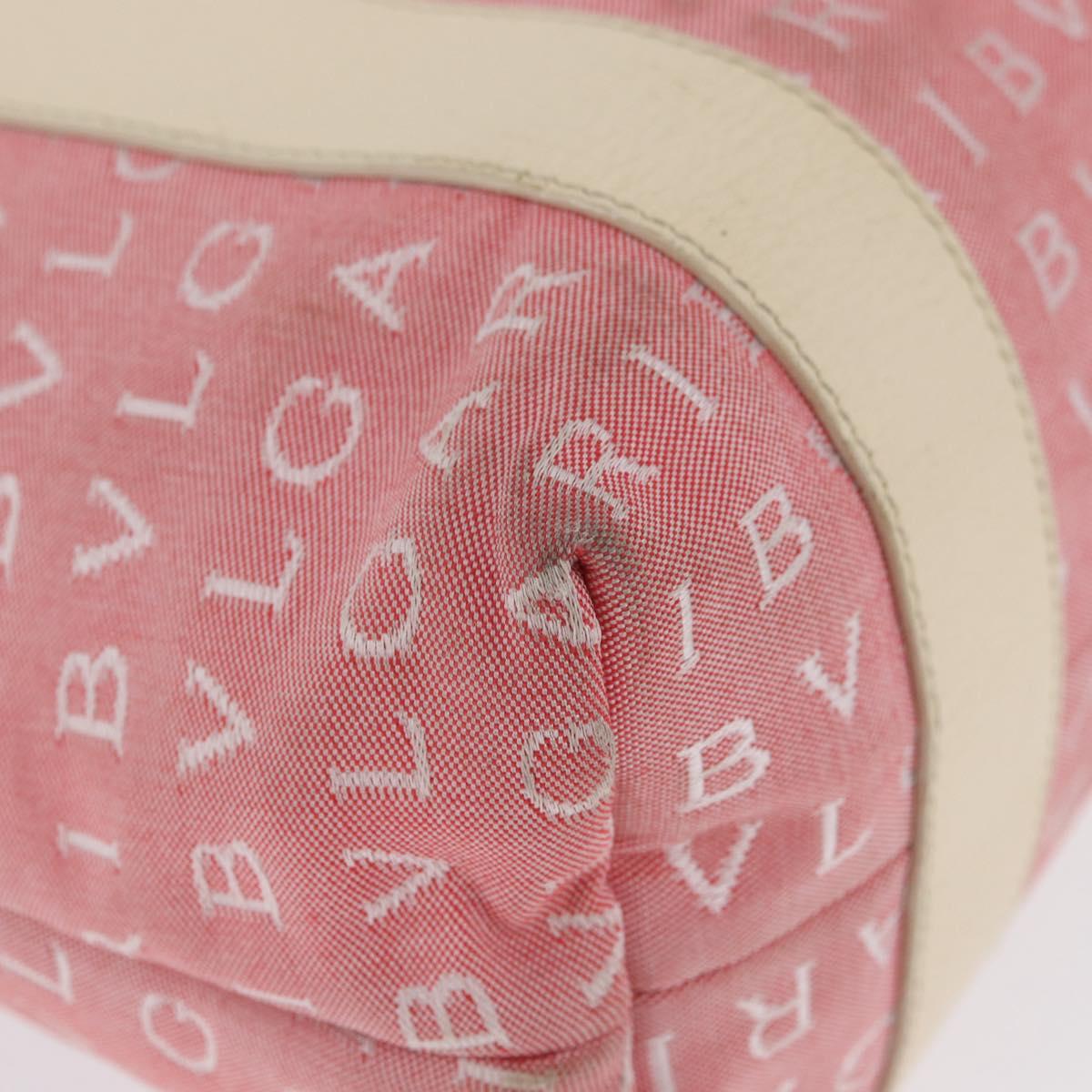 BVLGARI Logo Mania Hand Bag Canvas Pink Silver Auth BSZ642