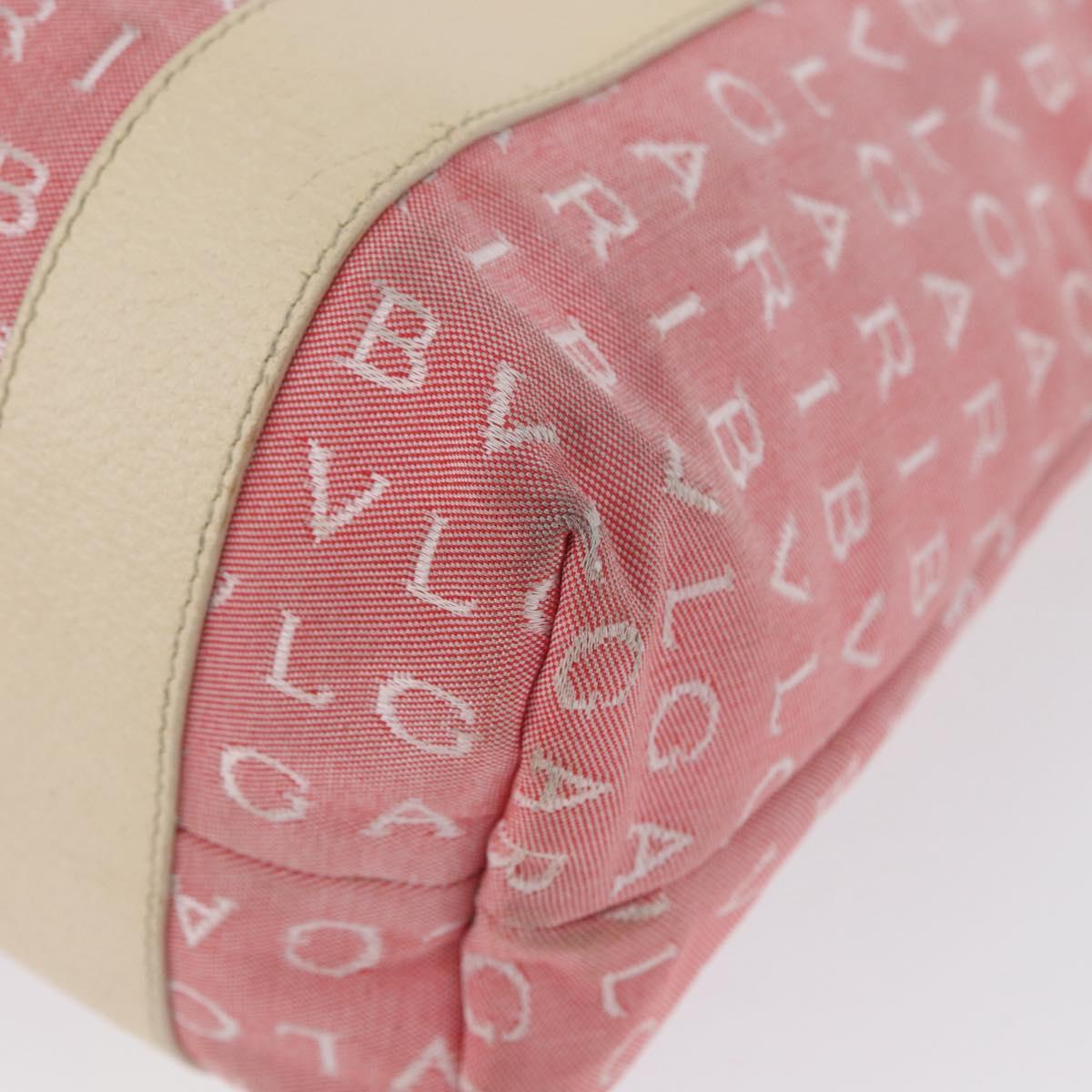 BVLGARI Logo Mania Hand Bag Canvas Pink Silver Auth BSZ642