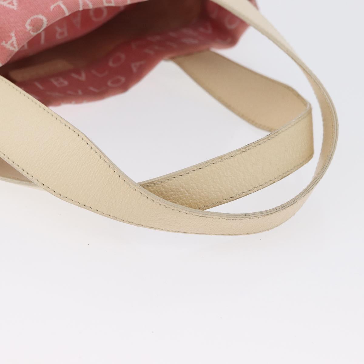 BVLGARI Logo Mania Hand Bag Canvas Pink Silver Auth BSZ642