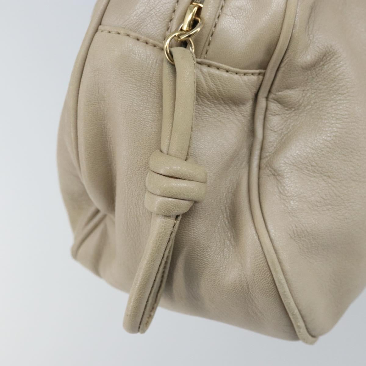 LOEWE Hand Bag Leather Beige Gold Auth LNZ103