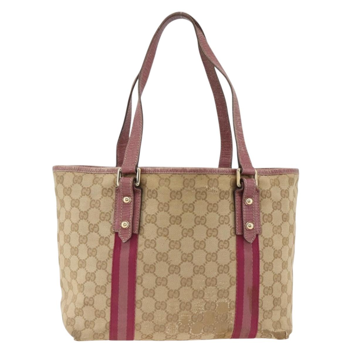 GUCCI GG Canvas Sherry Line Tote Bag Beige Gold 137995 Auth BSZ646