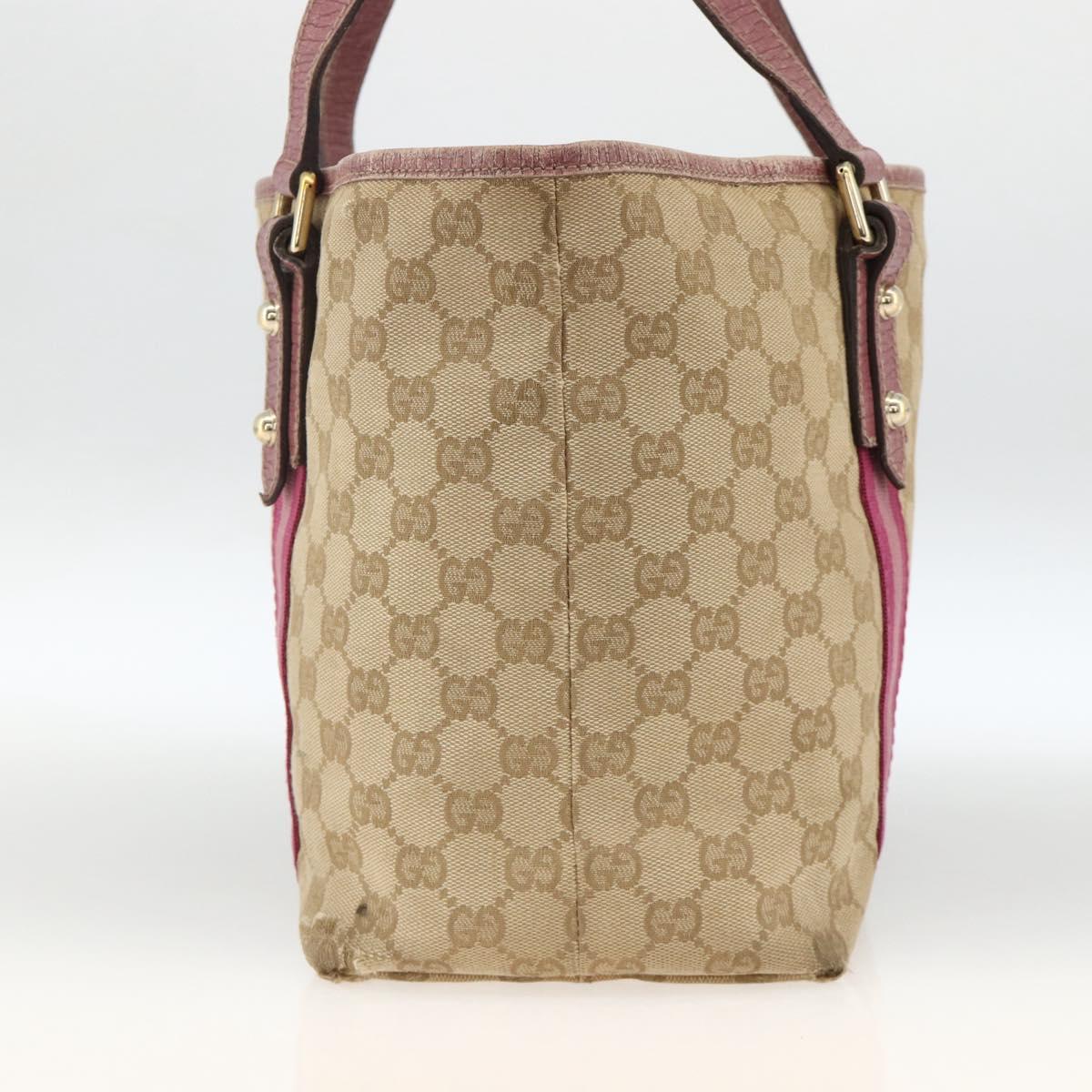 GUCCI GG Canvas Sherry Line Tote Bag Beige Gold 137995 Auth BSZ646