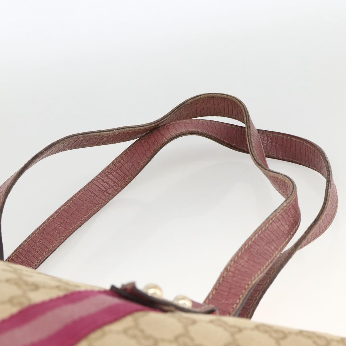 GUCCI GG Canvas Sherry Line Tote Bag Beige Gold 137995 Auth BSZ646