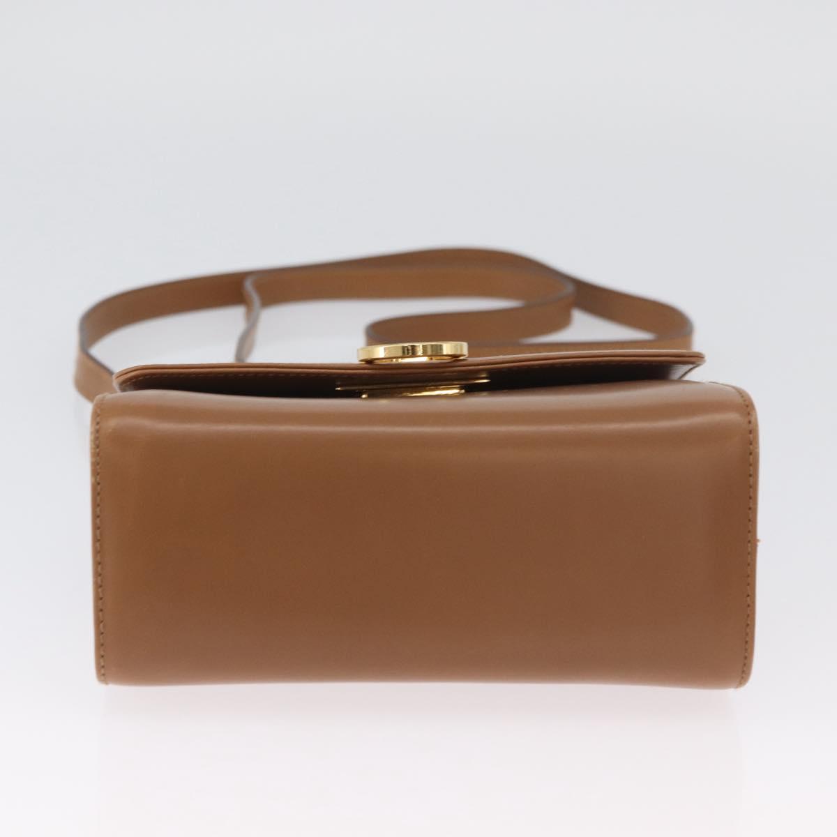 Salvatore Ferragamo Gancini Shoulder Bag Leather Beige Gold Auth BSZ647