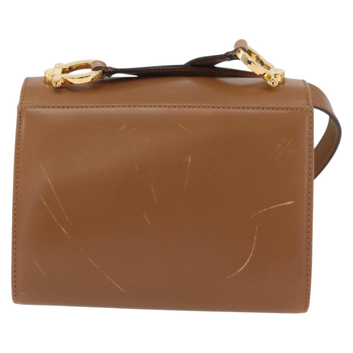 Salvatore Ferragamo Gancini Shoulder Bag Leather Beige Gold Auth BSZ647