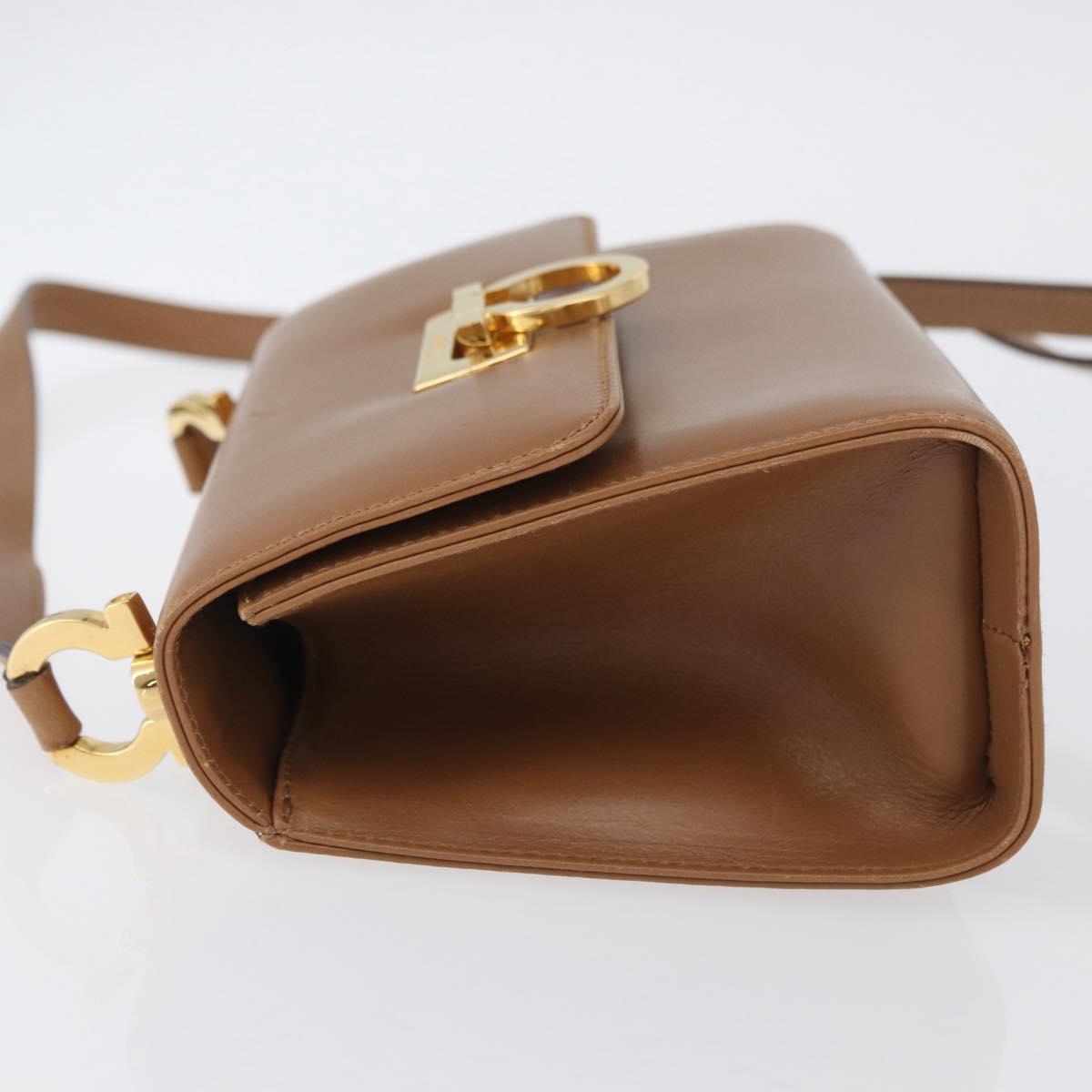 Salvatore Ferragamo Gancini Shoulder Bag Leather Beige Gold Auth BSZ647