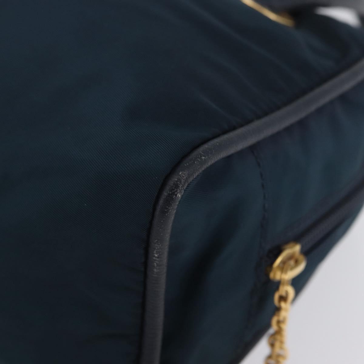 CELINE Circle Hand Bag Nylon Navy Gold Auth BSZ650