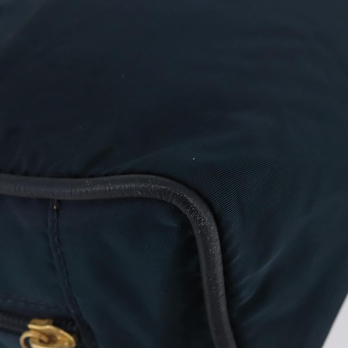 CELINE Circle Hand Bag Nylon Navy Gold Auth BSZ650