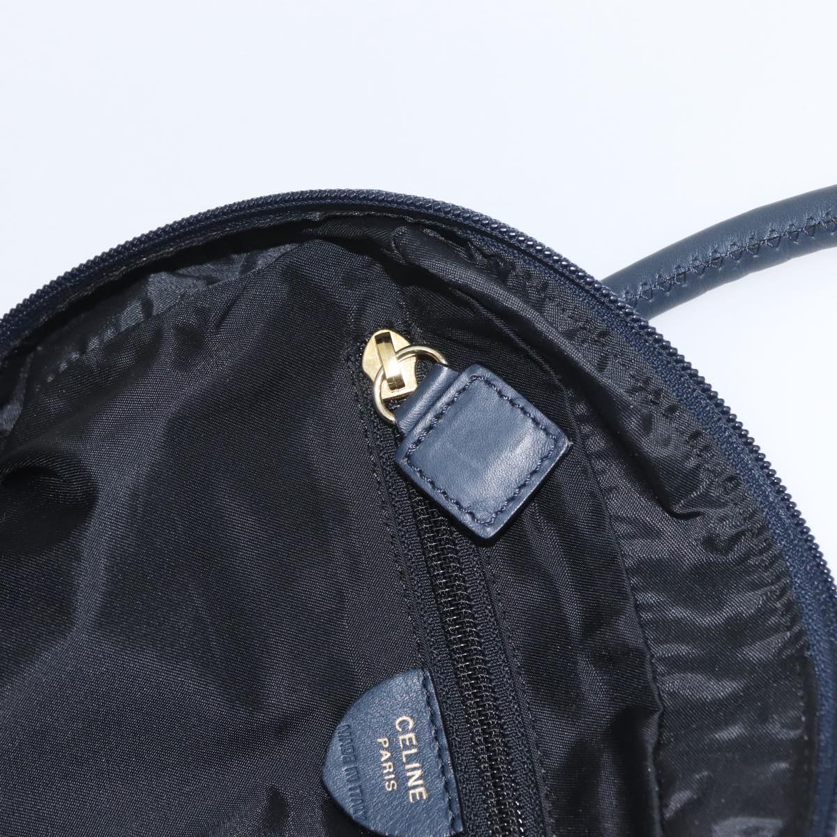 CELINE Circle Hand Bag Nylon Navy Gold Auth BSZ650