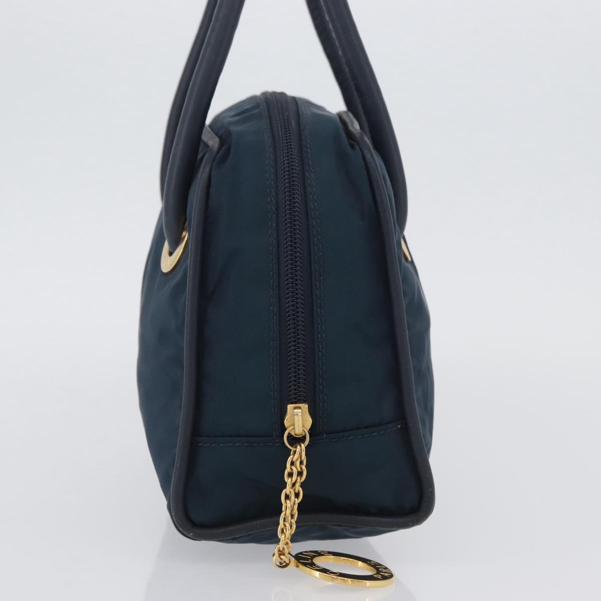 CELINE Circle Hand Bag Nylon Navy Gold Auth BSZ650