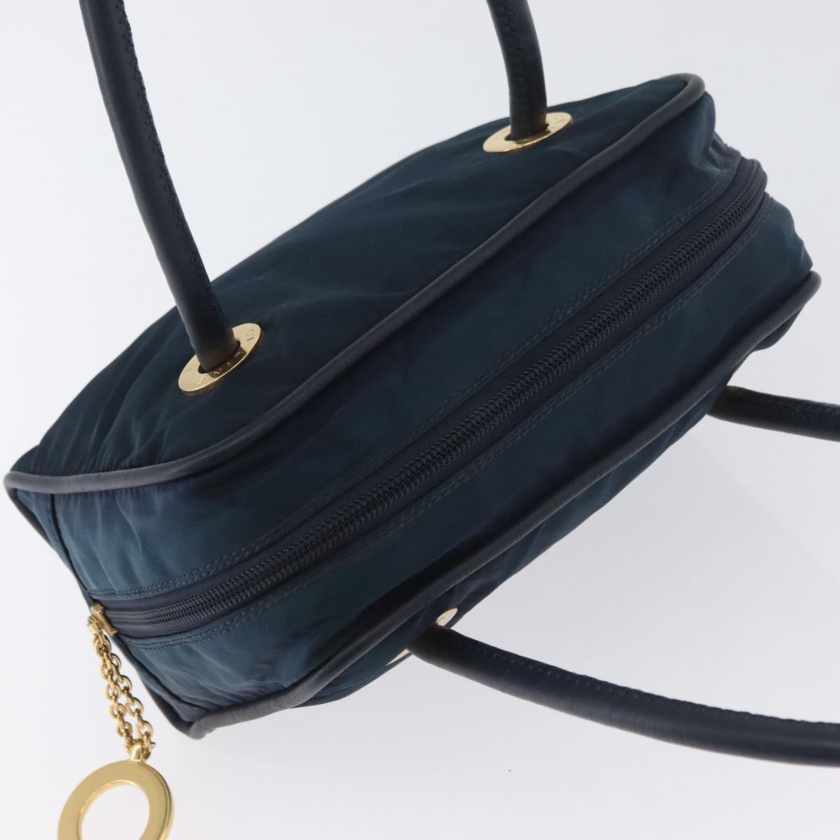 CELINE Circle Hand Bag Nylon Navy Gold Auth BSZ650