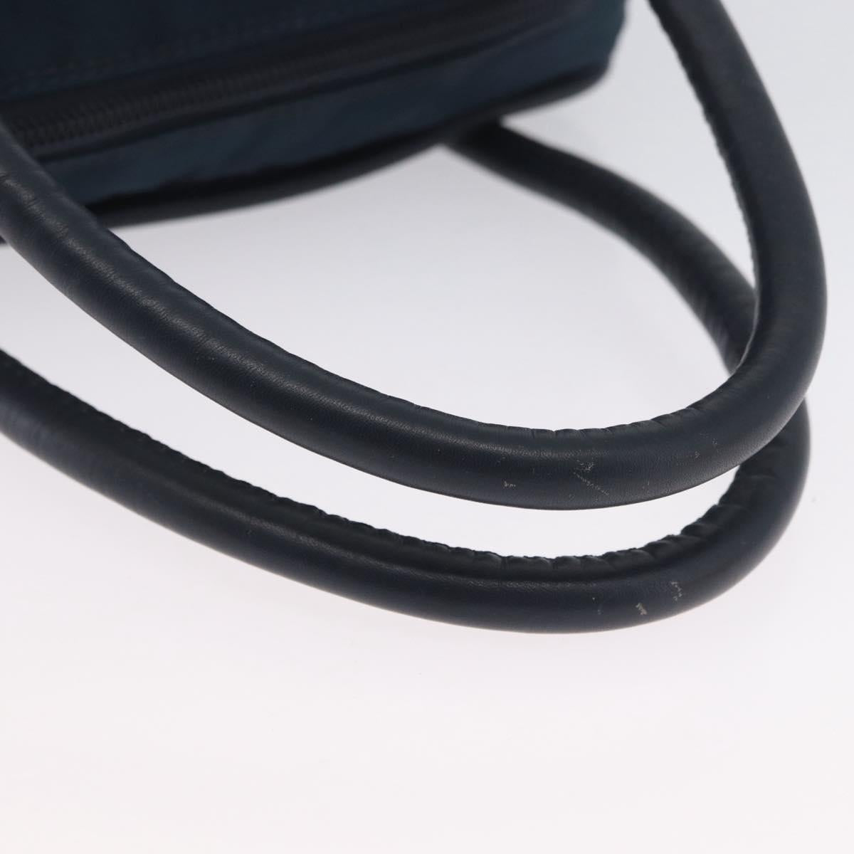 CELINE Circle Hand Bag Nylon Navy Gold Auth BSZ650
