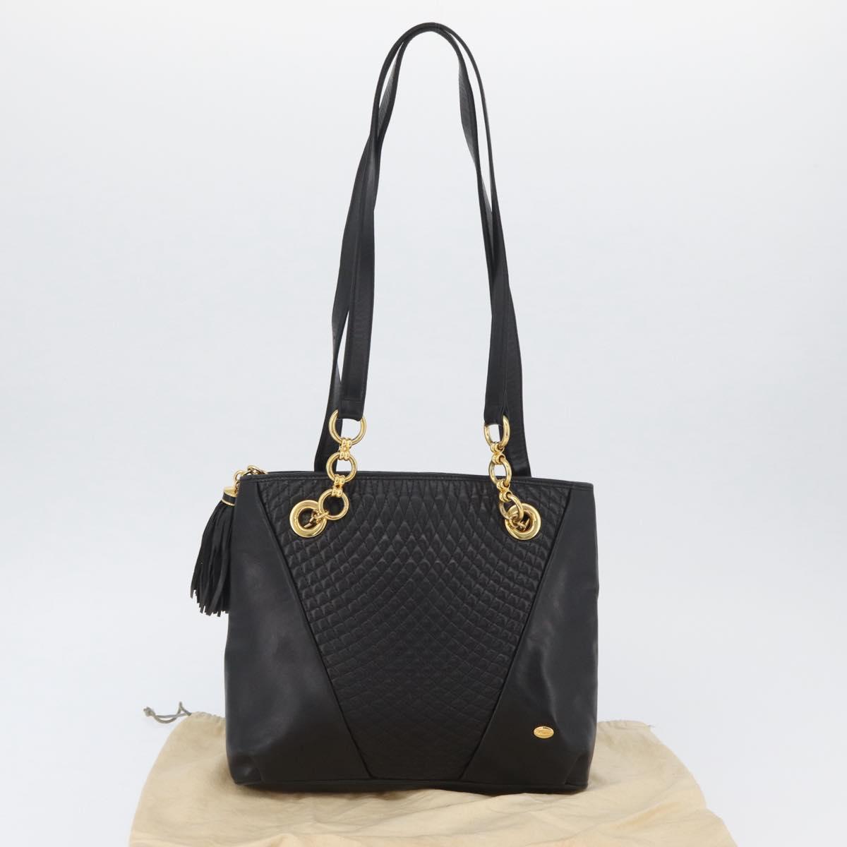 BALLY Shoulder Bag Leather Black Gold Auth BSZ651