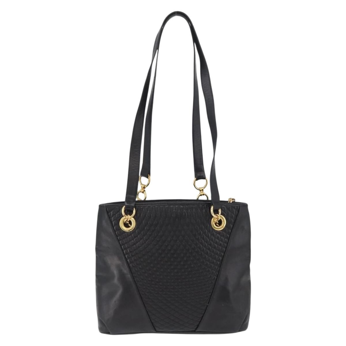 BALLY Shoulder Bag Leather Black Gold Auth BSZ651