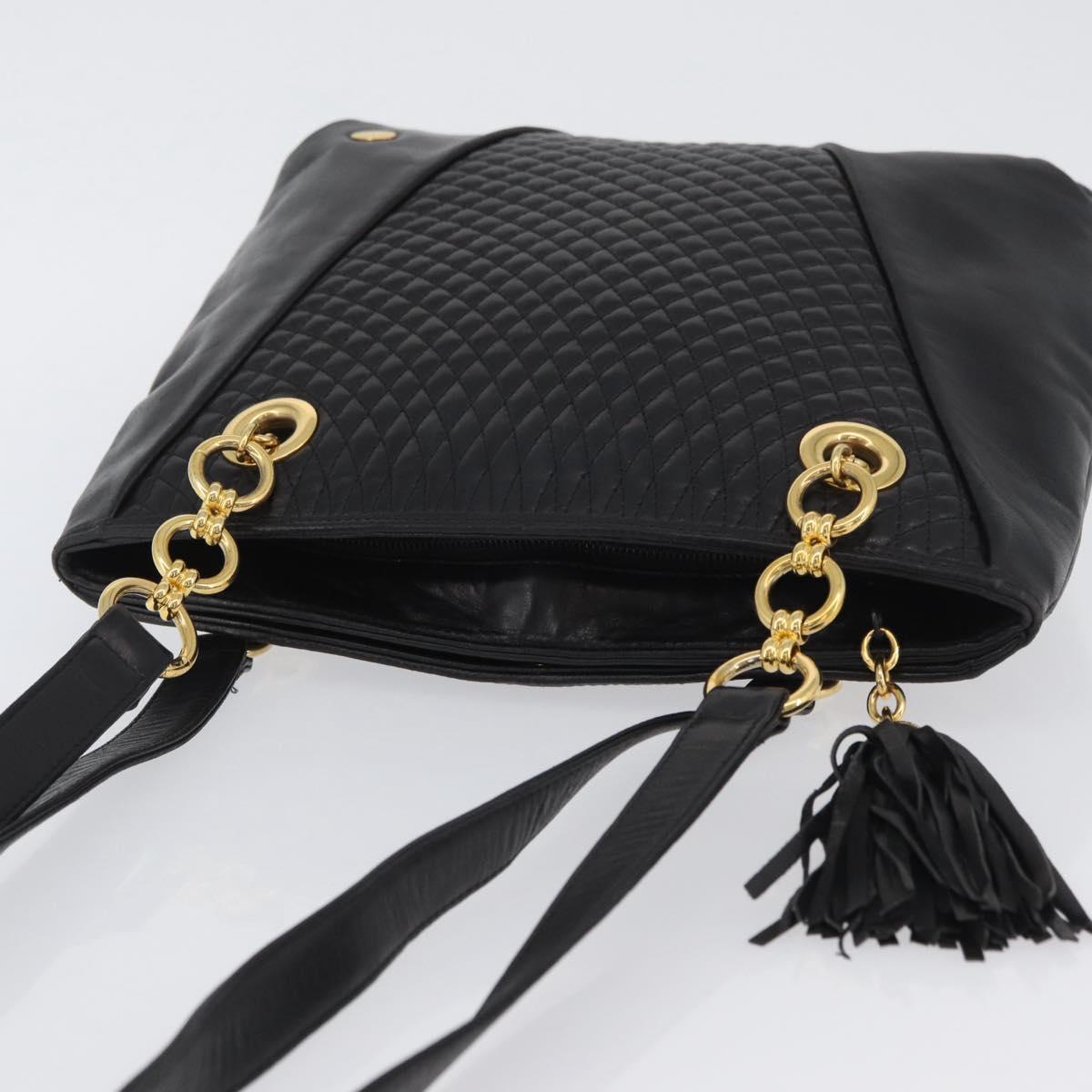 BALLY Shoulder Bag Leather Black Gold Auth BSZ651