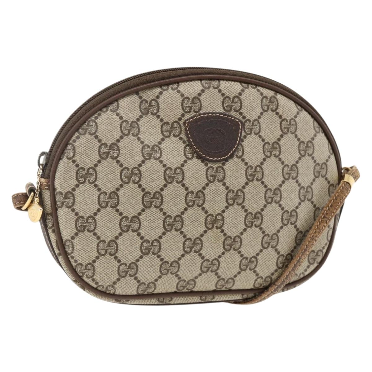 GUCCI GG Supreme Shoulder Bag PVC Beige Gold Auth BSZ655