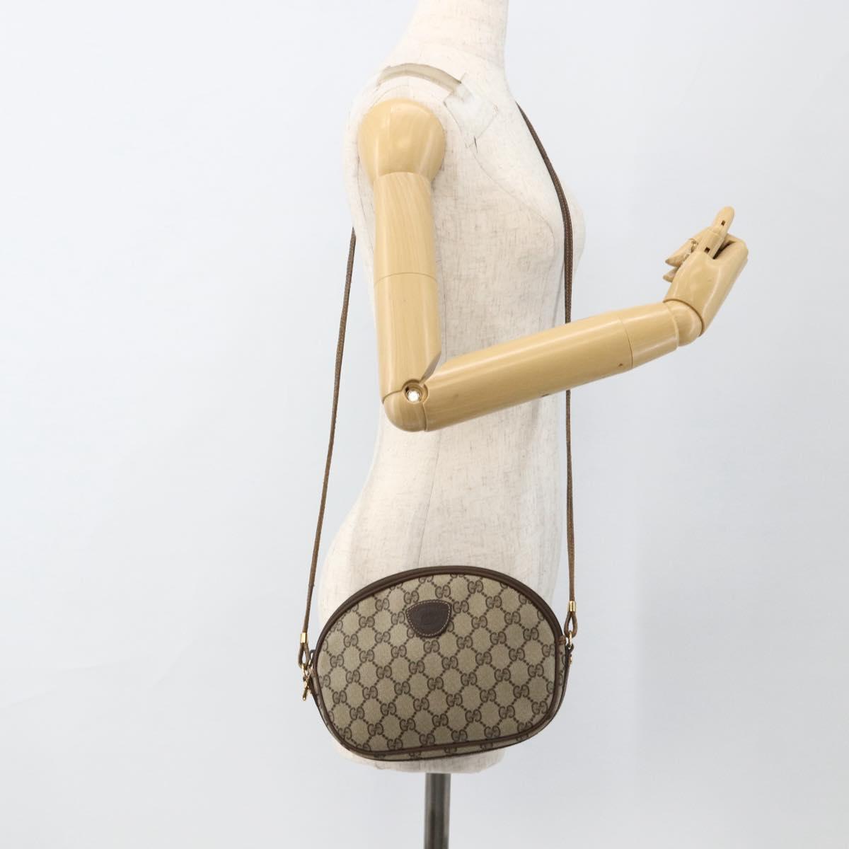 GUCCI GG Supreme Shoulder Bag PVC Beige Gold Auth BSZ655