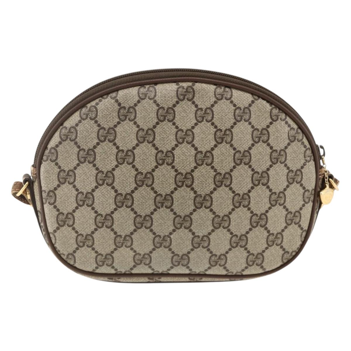 GUCCI GG Supreme Shoulder Bag PVC Beige Gold Auth BSZ655