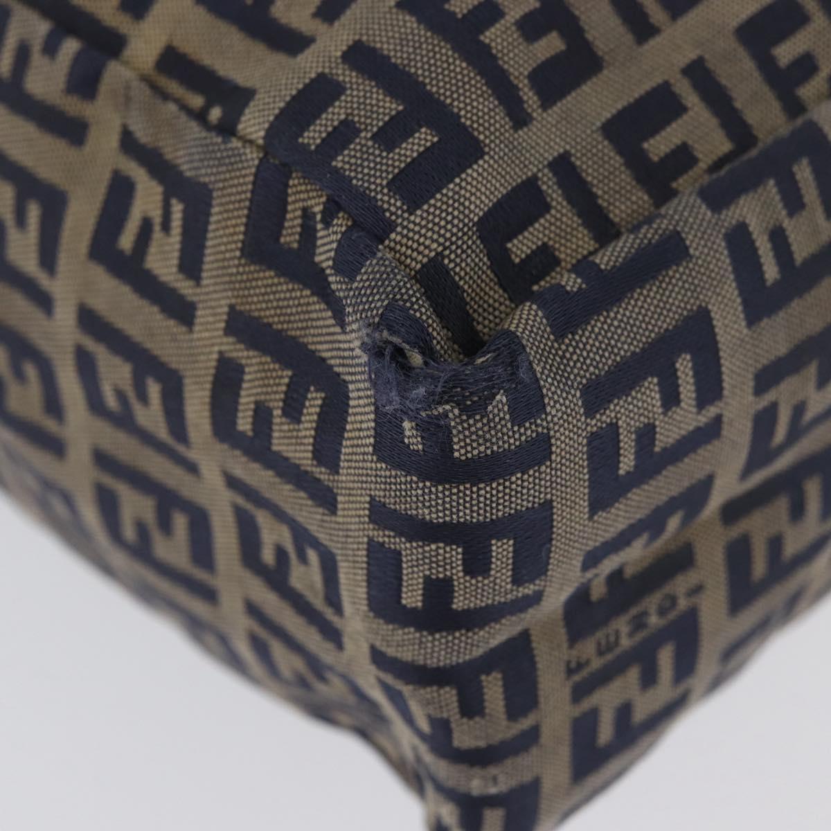 FENDI Zucchino Canvas Hand Bag Navy Silver Auth BSZ657