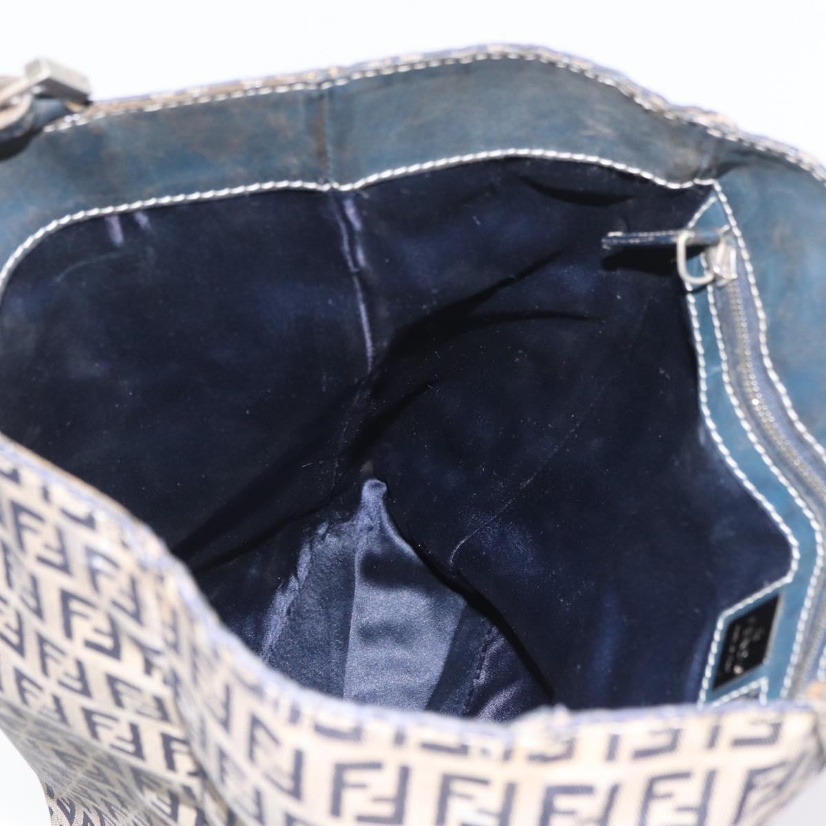 FENDI Zucchino Canvas Hand Bag Navy Silver Auth BSZ657