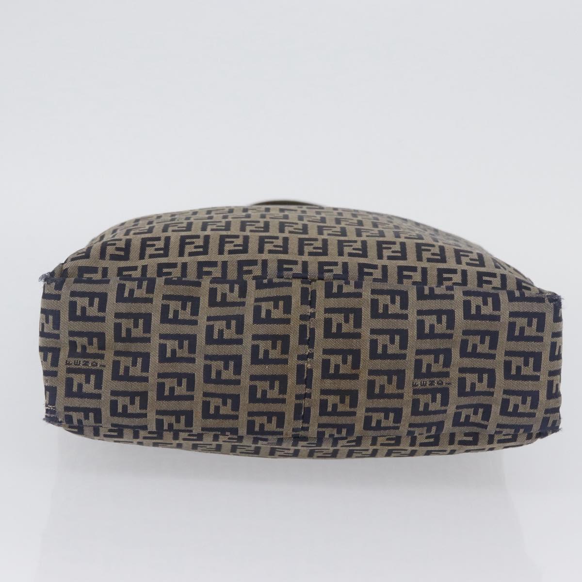 FENDI Zucchino Canvas Hand Bag Navy Silver Auth BSZ657
