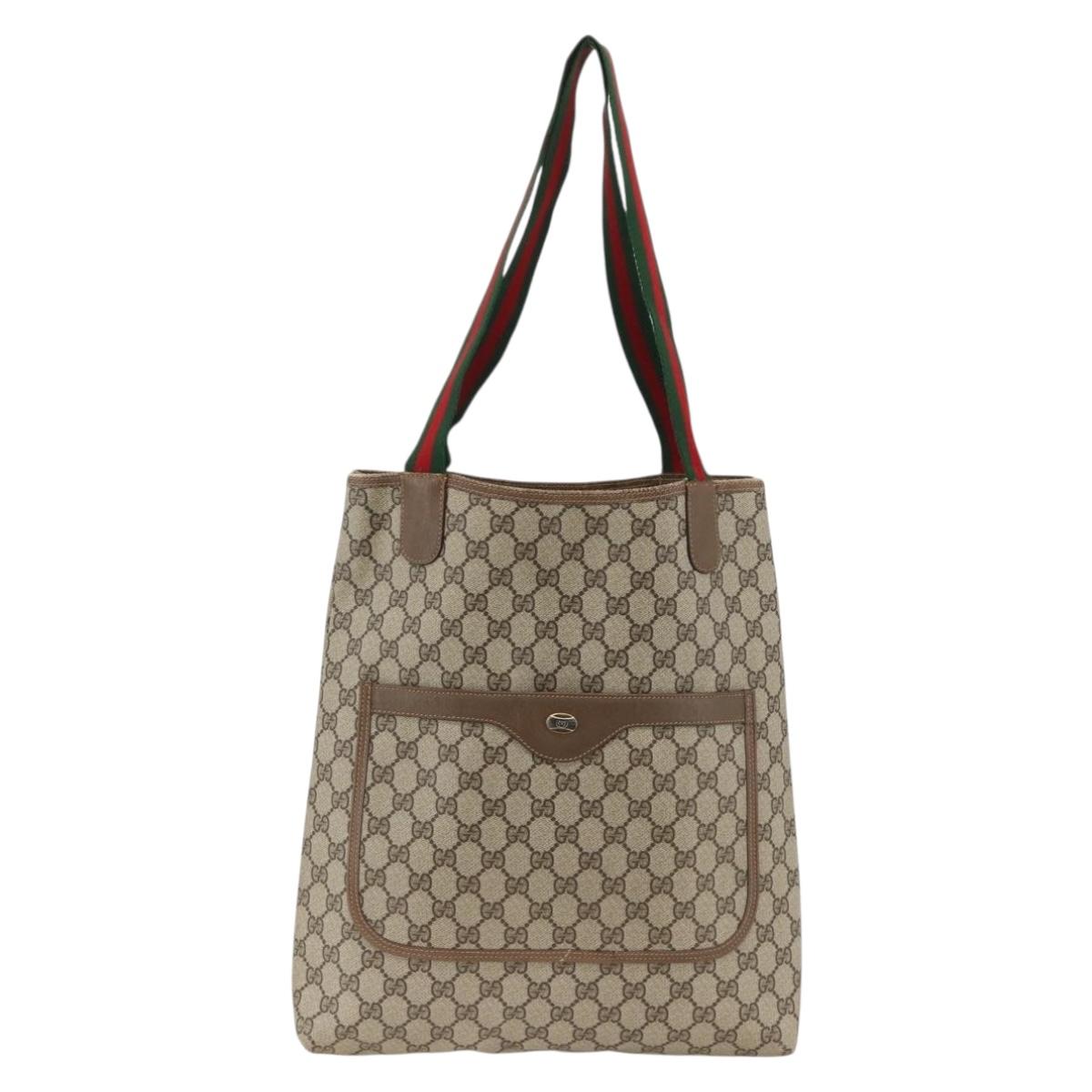 GUCCI GG Supreme Web Sherry Line Tote Bag PVC Beige Red 39 02 003 Auth BSZ658