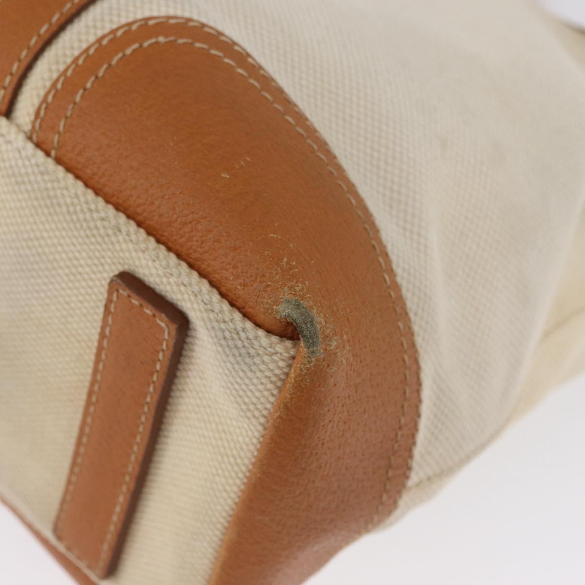 PRADA Tote Bag Canvas Leather Beige Silver Auth BSZ661