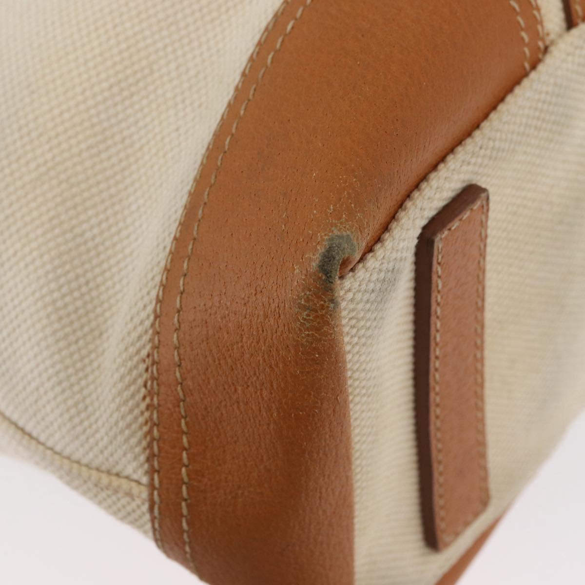 PRADA Tote Bag Canvas Leather Beige Silver Auth BSZ661