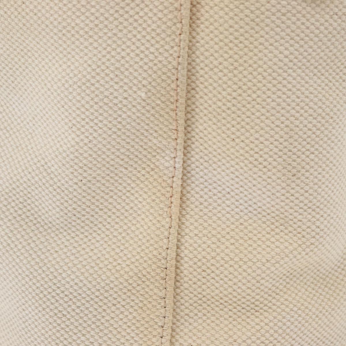 PRADA Tote Bag Canvas Leather Beige Silver Auth BSZ661