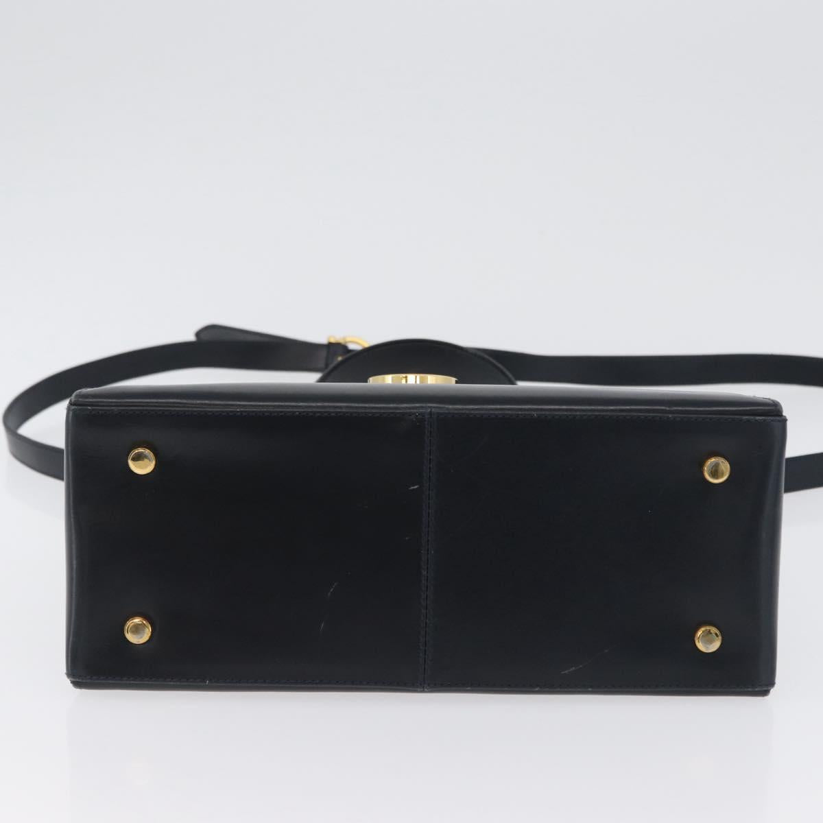 Salvatore Ferragamo Gancini Hand Bag Leather 2way Navy Gold Auth LNZ105